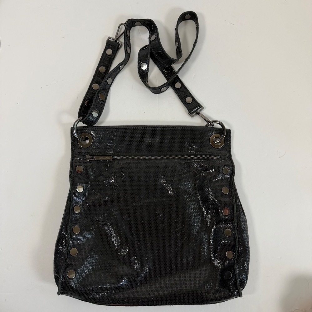 Hammitt Los Angeles Black Leather Studded Rivet Crossbody Shiny Snake Print